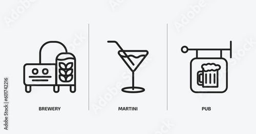 drinks outline icons set. drinks icons such as brewery, martini, pub vector. can be used web and mobile.