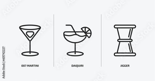 drinks outline icons set. drinks icons such as 007 martini, daiquiri, jigger vector. can be used web and mobile.