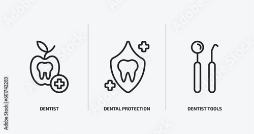 dentist outline icons set. dentist icons such as dentist, dental protection, tools vector. can be used web and mobile.