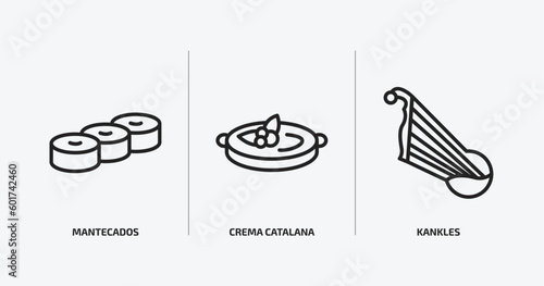 culture outline icons set. culture icons such as mantecados, crema catalana, kankles vector. can be used web and mobile.