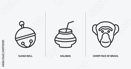 culture outline icons set. culture icons such as sleigh bell, kalabas, chimp face of brazil vector. can be used web and mobile.