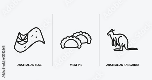 culture outline icons set. culture icons such as australian flag, meat pie, australian kangaroo vector. can be used web and mobile.