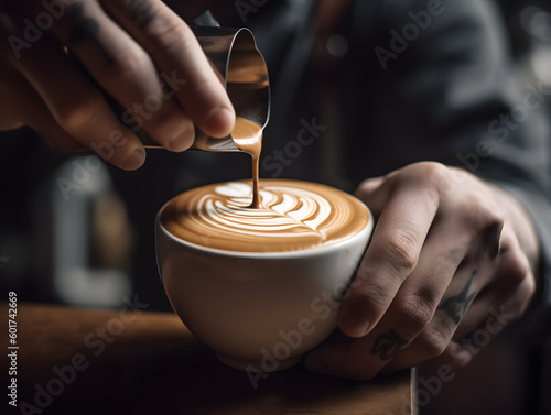 Ein Close-Up von einer Person die einen Kaffee macht