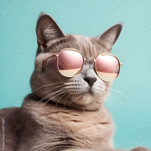 Cat wearing sunglasses on a pastel background