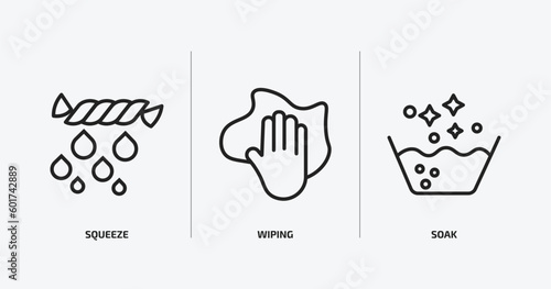 cleaning outline icons set. cleaning icons such as squeeze, wiping, soak vector. can be used web and mobile.