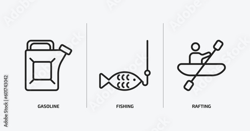 camping outline icons set. camping icons such as gasoline, fishing, rafting vector. can be used web and mobile.