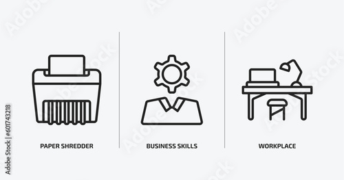 business and analytics outline icons set. business and analytics icons such as paper shredder, business skills, workplace vector. can be used web and mobile.