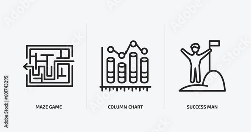 business outline icons set. business icons such as maze game  column chart  success man vector. can be used web and mobile.