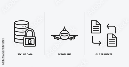 artificial intellegence outline icons set. artificial intellegence icons such as secure data, aeroplane, file transfer vector. can be used web and mobile.