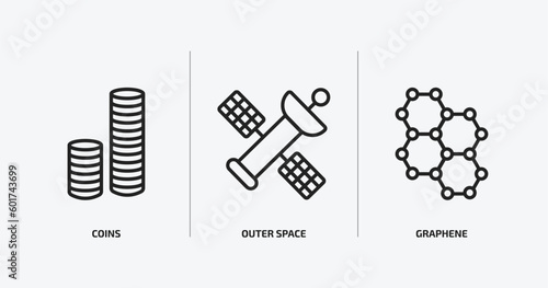 artificial intellegence outline icons set. artificial intellegence icons such as coins, outer space, graphene vector. can be used web and mobile.