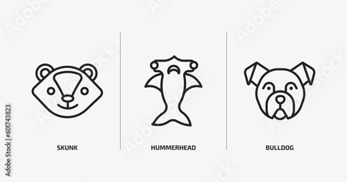 animals outline icons set. animals icons such as skunk, hummerhead, bulldog vector. can be used web and mobile. photo