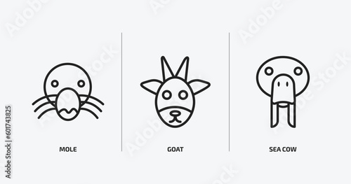 animals outline icons set. animals icons such as mole, goat, sea cow vector. can be used web and mobile.