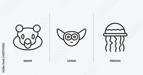 animals collection. outline icons set. animals collection. icons such as snigir  lemur  medusa vector. can be used web and mobile.