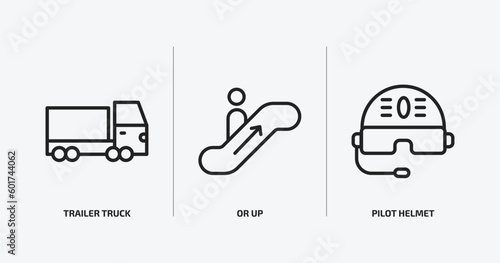 airport terminal outline icons set. airport terminal icons such as trailer truck, or up, pilot helmet vector. can be used web and mobile.