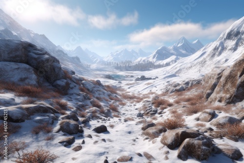 Majestic Snowy Mountain Landscape, Generative AI