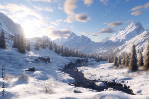 Majestic Snowy Mountain Landscape, Generative AI © avrezn