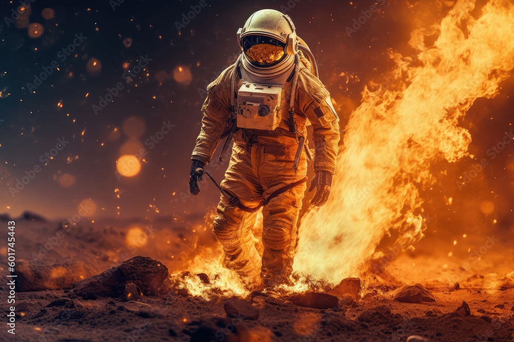 Astronaut burning on a planet Astronaut burning on a planet
