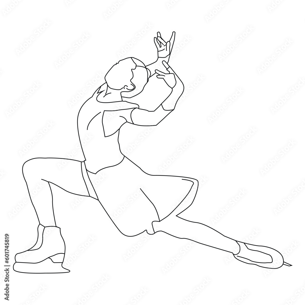 Fototapeta premium Girl Figure skating Line Art Vector