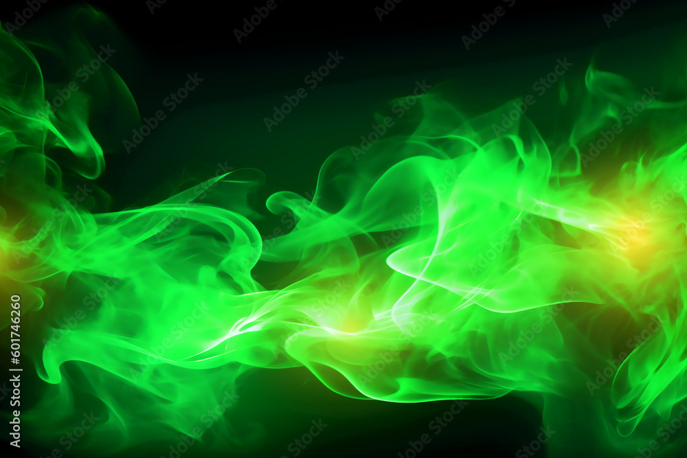 Obraz premium Drawn neon color green, Burning flame background material abstract hand AI generative