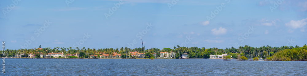 Panorama of luxury waterfront homes in Palm Beach Florida