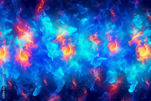 Drawn neon color blue  Burning flame background material abstract hand. AI generative