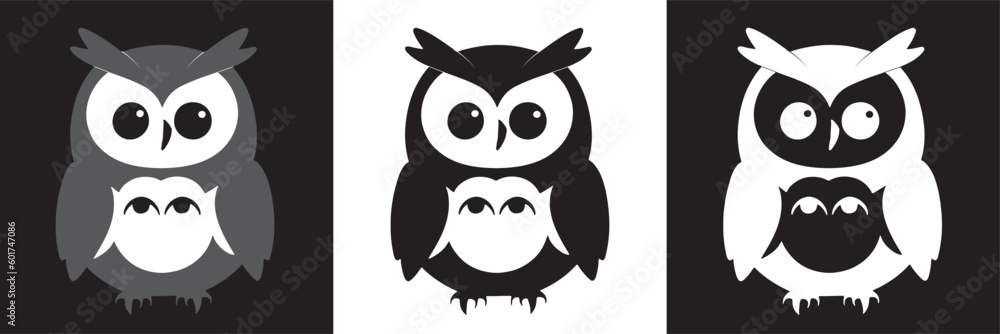 Owl vector icon on black and white background stock illustration Owl vector icon on black and white background stock illustration