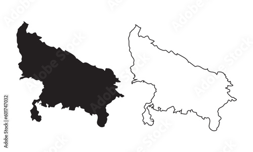 Uttar Pradesh map vector silhouette isolated on white. One of the states of India.