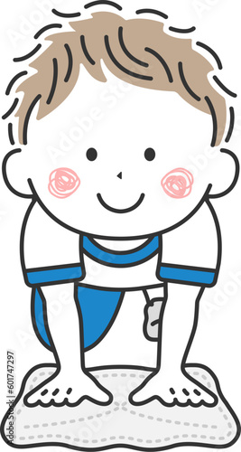 雑巾がけをする、男の子のイラスト
