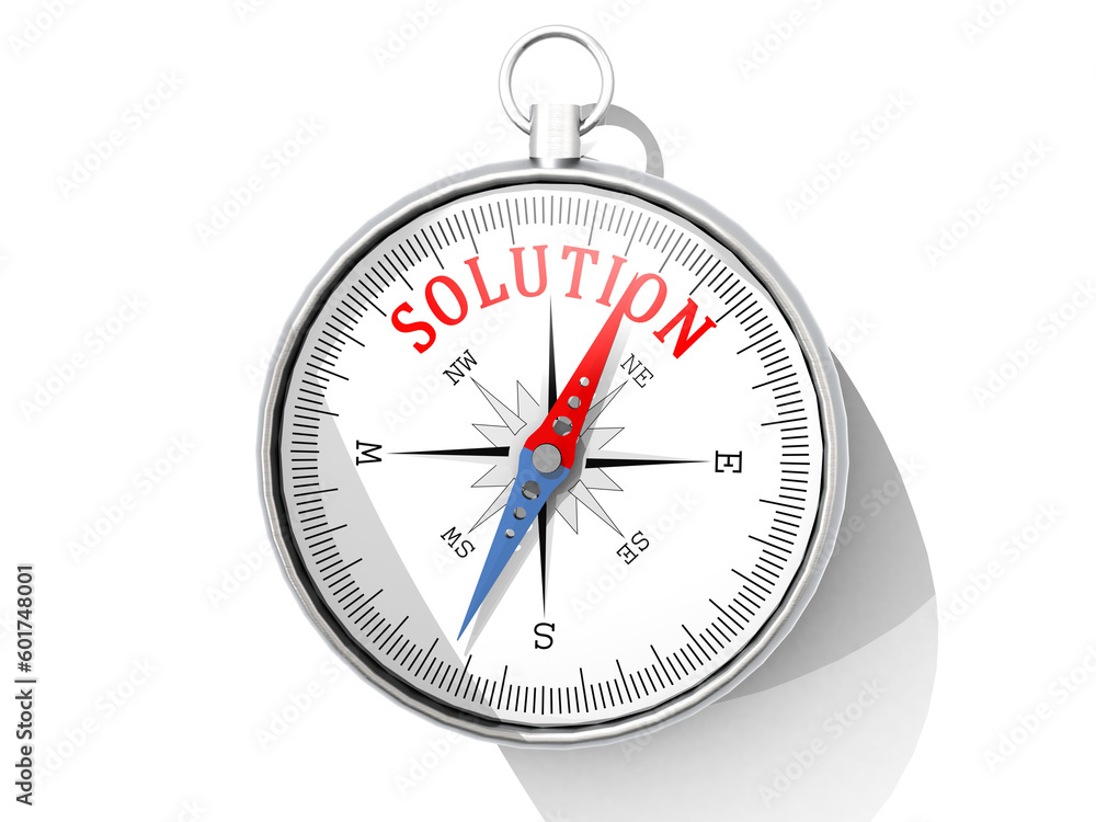 Solution word printed on compass isolated Solution word printed on compass isolated