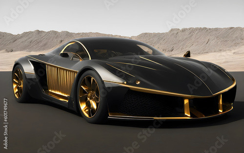 Concept sports car futuristic design, fictional project of modern supercar illustration. Generative Ai.