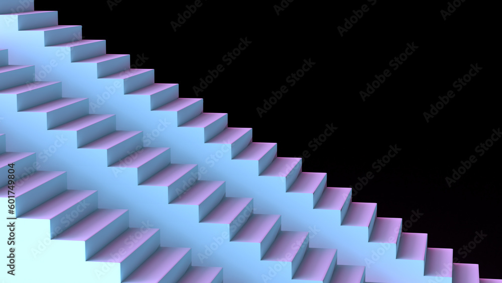 3D illustration of stair podium. Three staircases with different heights. 3D illustration of stair podium. Three staircases with different heights.