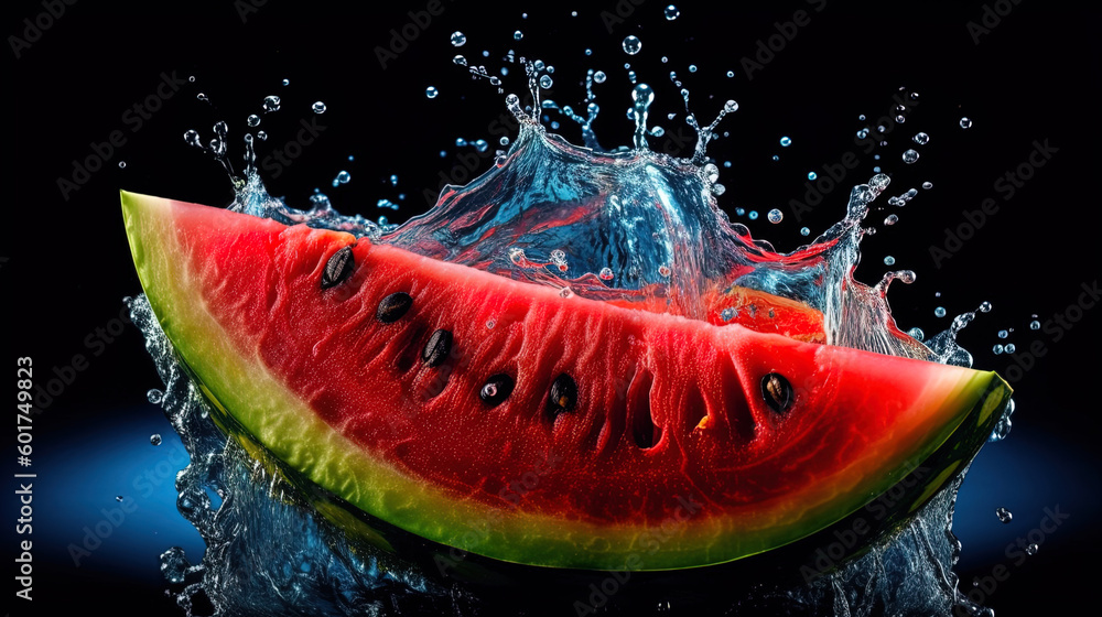 Watermelon in Splashing Water by AI Watermelon in Splashing Water by AI