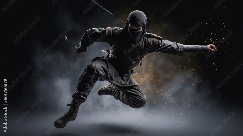 Fototapeta premium A ninja leaping through the air