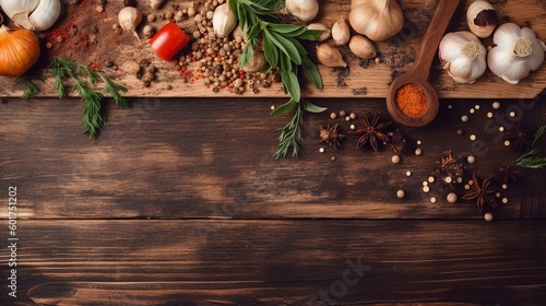 Top view of Food cooking Rustic wooden table background, ingredients for preparation vegan dishes, vegetables, root, Generative Ai