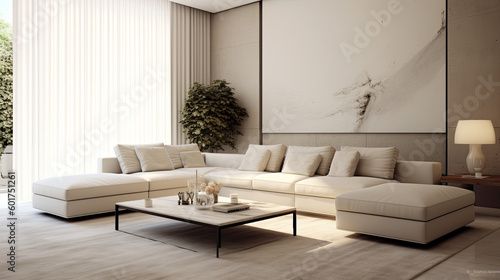 Neutral Palette: Sleek Sofa in a Minimalist Living Room