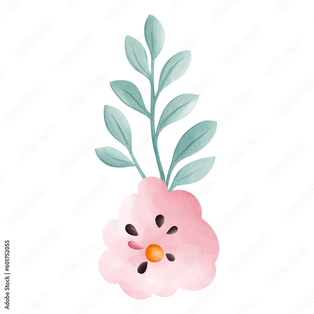 Watercolor cute pink mint cotton candy flower illustration. Garden spring summer clipart isolated on white background.