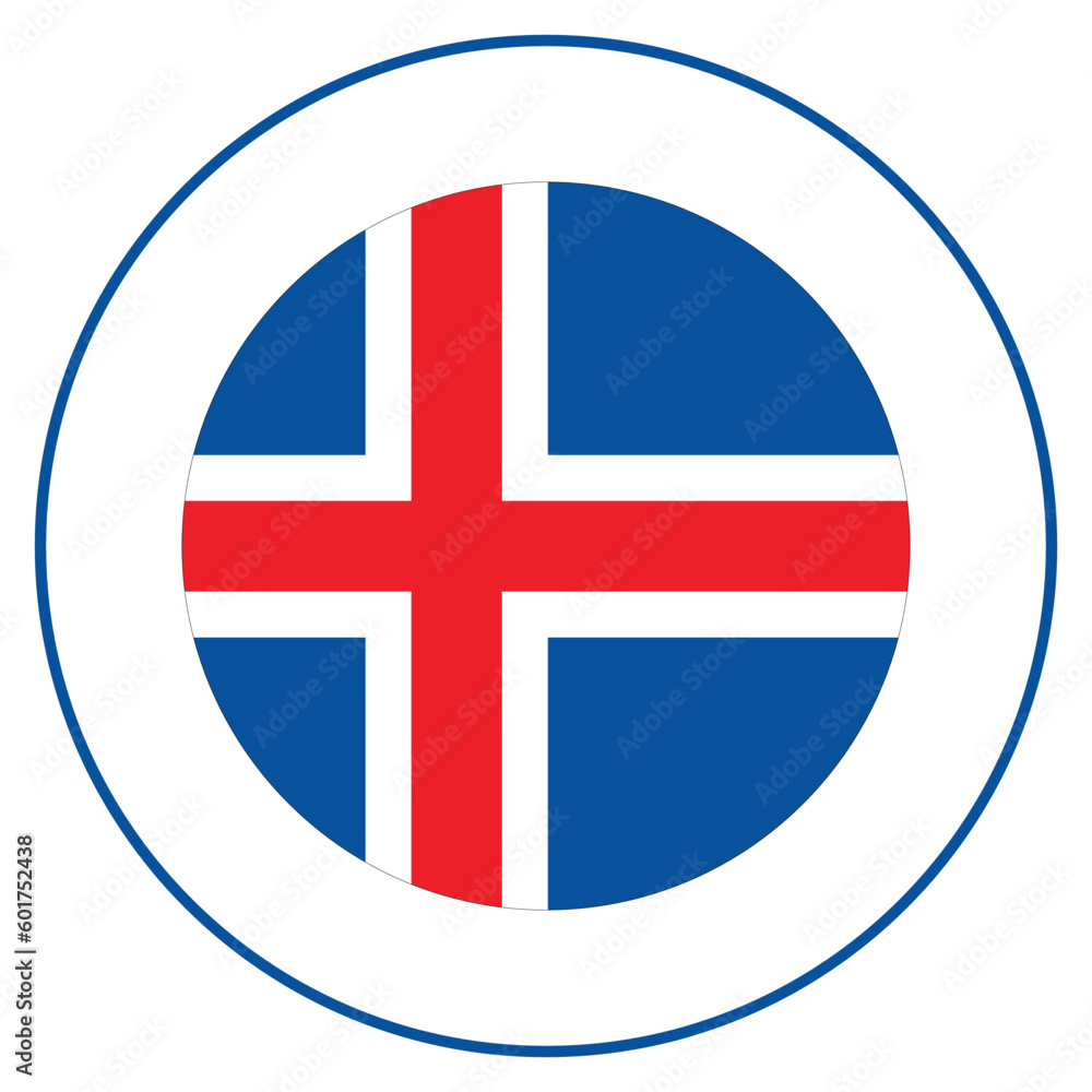 Iceland national flag in circle. Flag of Iceland in round circle. Iceland national flag in circle. Flag of Iceland in round circle.