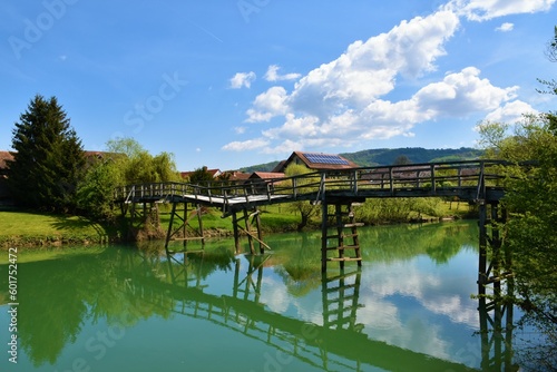 Crumbling wooden bridge at Kostanjevica na Krki in Dolenjska, Slovenia