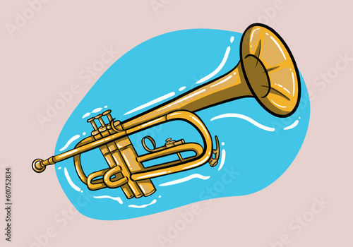Hand Drawn Musical instrument trombone. Vector flat illustration.Isolated on background. Concept icons for clubs and conservatories.