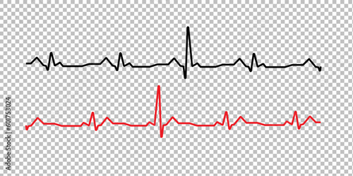 Medical electrocardiogram wave, flat icon, black on transparent background