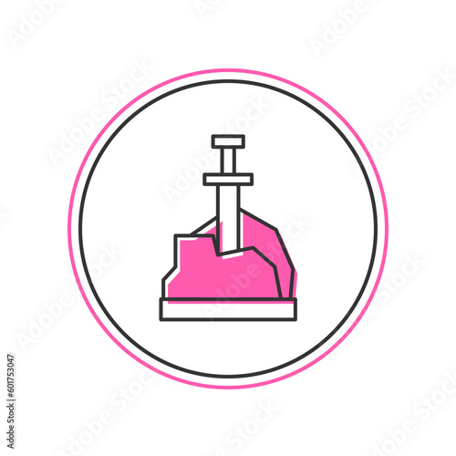 Filled outline Sword in the stone icon isolated on white background. Excalibur the sword in the stone from the Arthurian legends. Vector