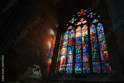 фотографія stained glass window in church
