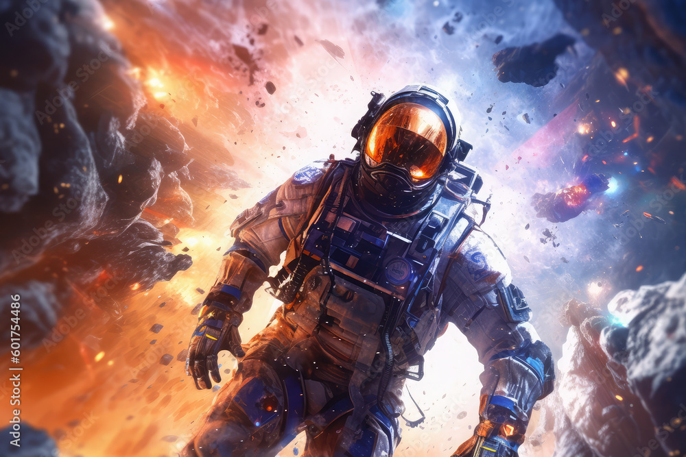 space collision, Astronaut with sci-fi theme background space collision, Astronaut with sci-fi theme background
