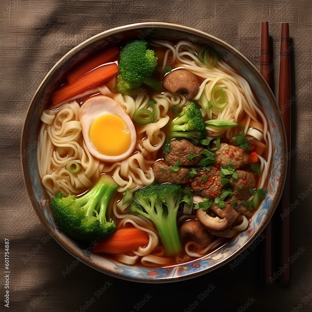 soup noodle with vegetable and egg generative ai