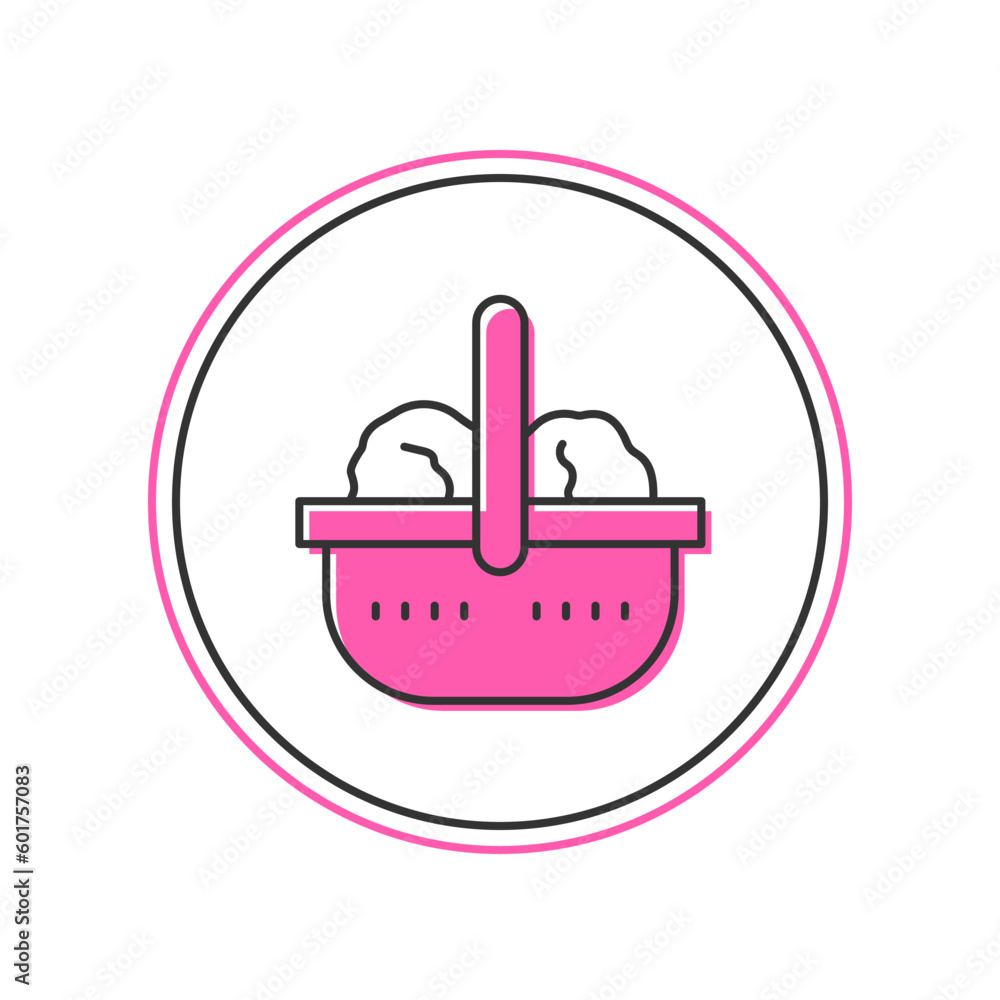 Filled outline Shopping basket and food icon isolated on white background. Food store, supermarket. Vector Filled outline Shopping basket and food icon isolated on white background. Food store, supermarket. Vector