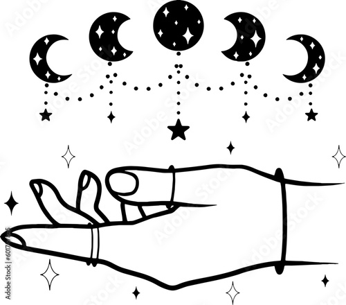 Magical illustration with hand and moon