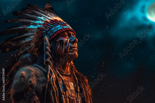 Discovering the Wisdom - A Male Native American Chief's Profile Created by AI