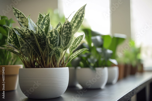 Diefenbihia home plant in a pot. Photorealistic illustration generative AI.