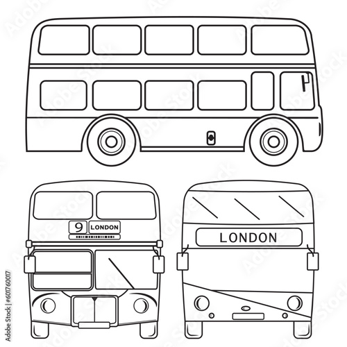 Double-decker London bus city transport double decker sightseeing contour outline line icon black color vector illustration image thin flat style photo