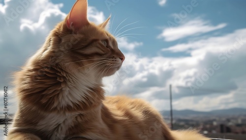 Wondering Beyond A Beautiful Cat Sitting Outside and Gazing Into the Distance, Generative AI photo